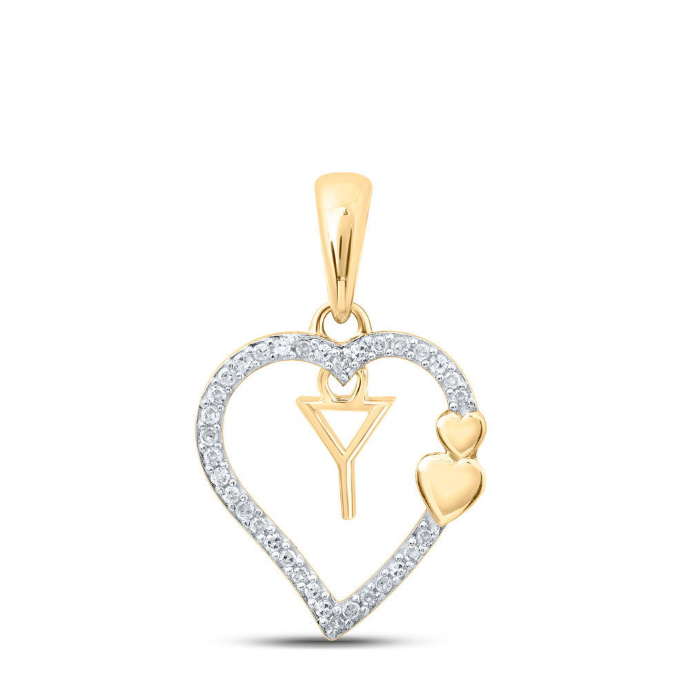 10kt Yellow Gold Womens Round Diamond Y Heart Letter Pendant 1/10 Cttw
